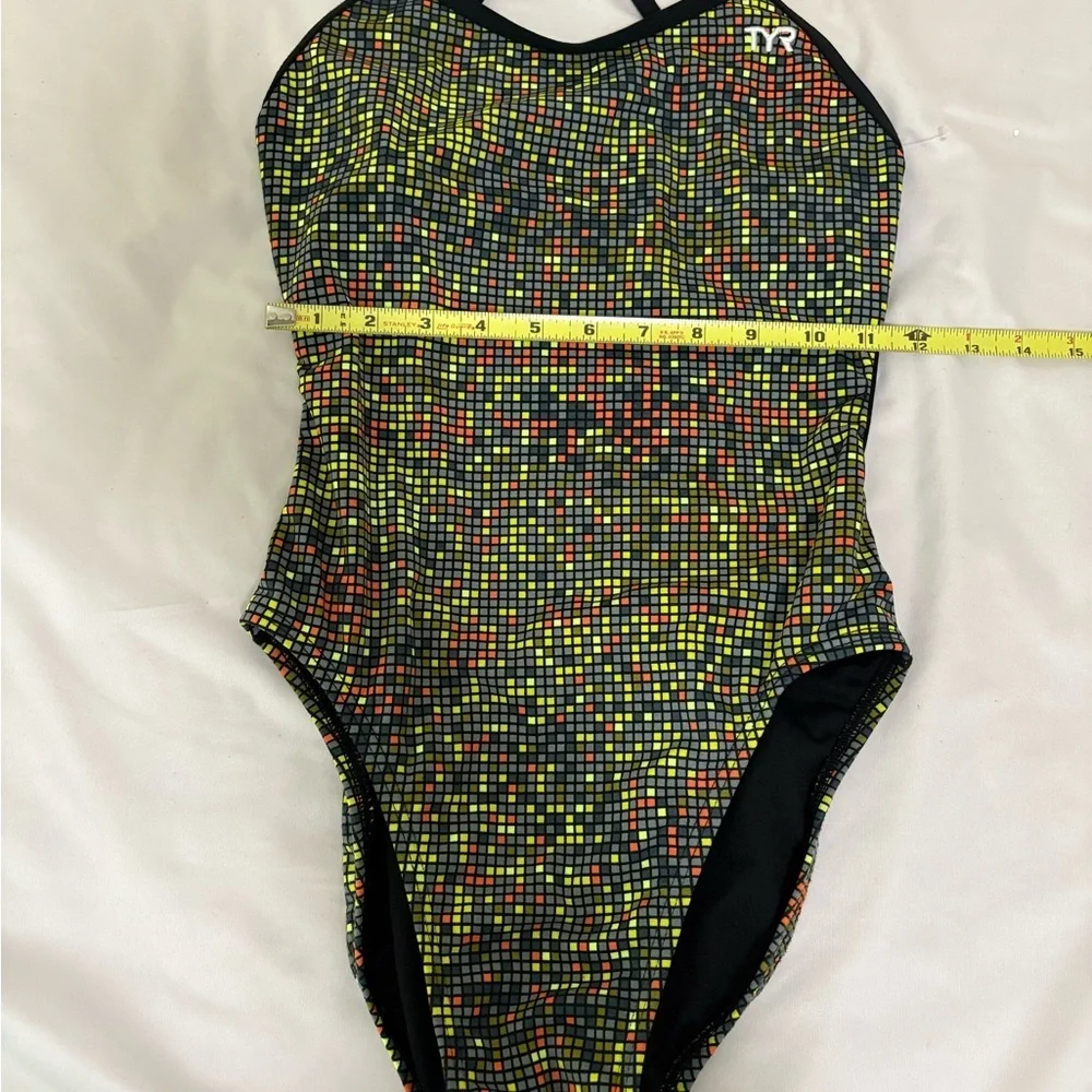 TYR Atomic Trinityfit One piece Swimsuit featuring Black with Neon Accents